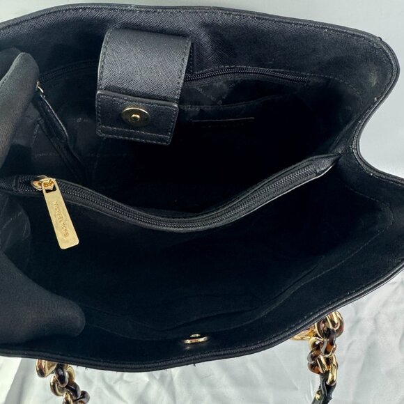 Authentic Michael Kors Black Saffiano Leather Floral Embossed Shoulder Bag - Picture 10 of 14